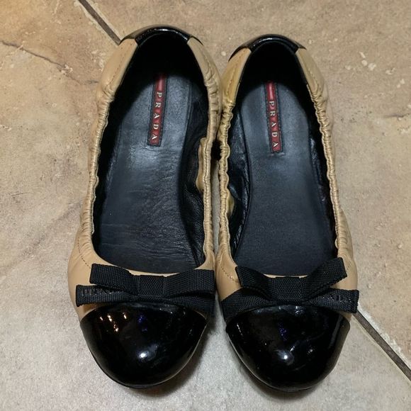 Prada tan & black ballet flats size 7 - Picture 1 of 16